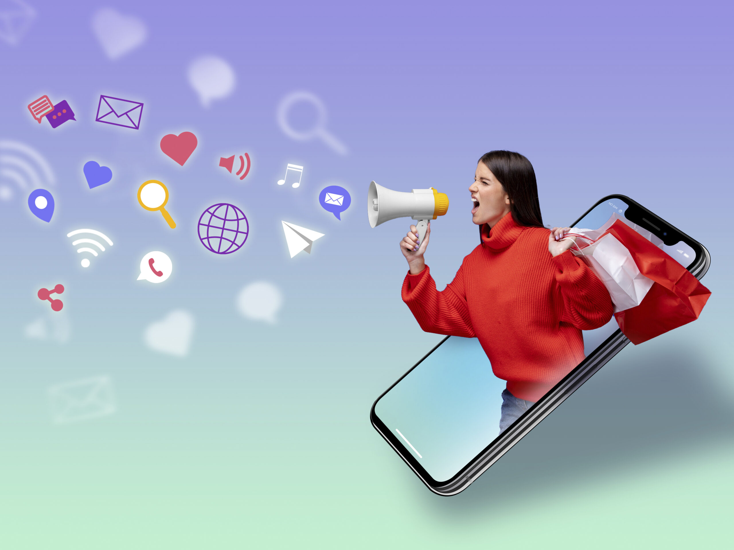 A lady is shouting to use digital marketing